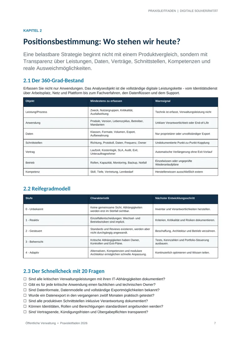 Leseprobe zur Positionsbestimmung und zum Reifegradmodell